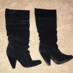 Black suede slouchy boots